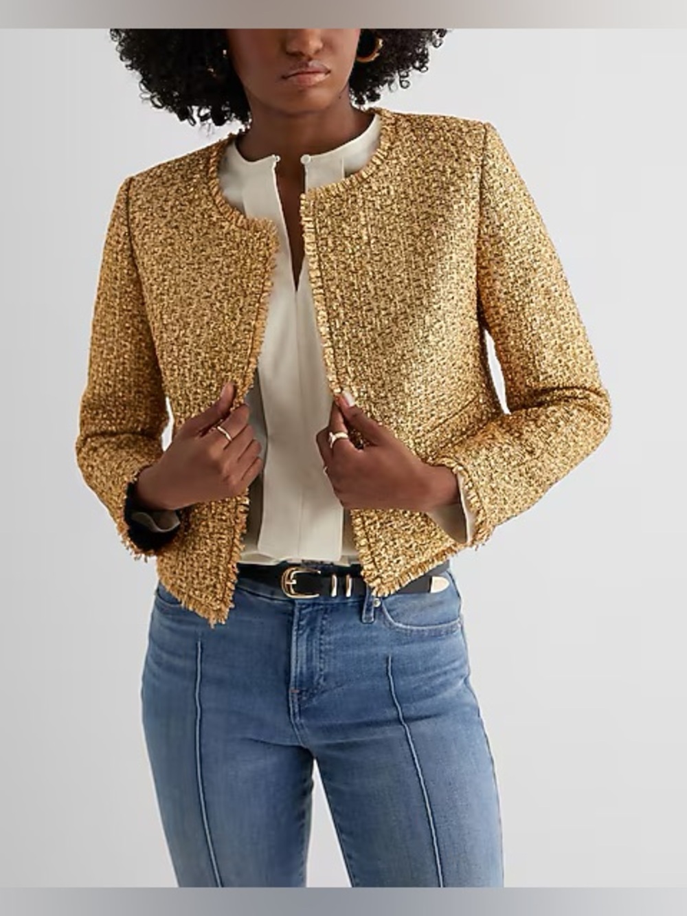 NWT Express Metallic Tweed Fringe Trim Jacket - size XS